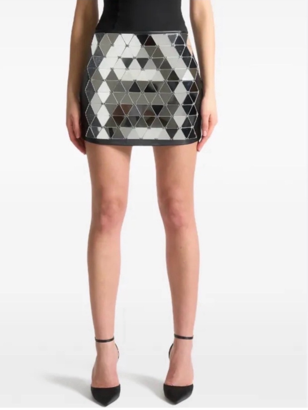 NWT Manière De Voir Leather Mirrored Mini Skirt - Silver/Black (UK 16 / US 12) –